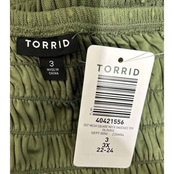 Torrid Dot Mesh Square Neck Smocked Top in Olive Green Plus Size 3X (22-24) - Picture 6 of 12
